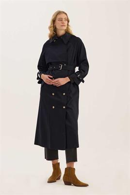 Metal Tokalı Trençkot Lacivert