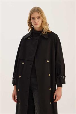 Metal Tokalı Trençkot Siyah