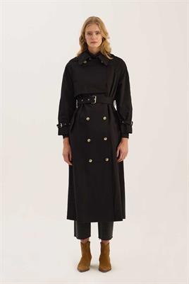 Metal Tokalı Trençkot Siyah