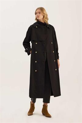 Metal Tokalı Trençkot Siyah