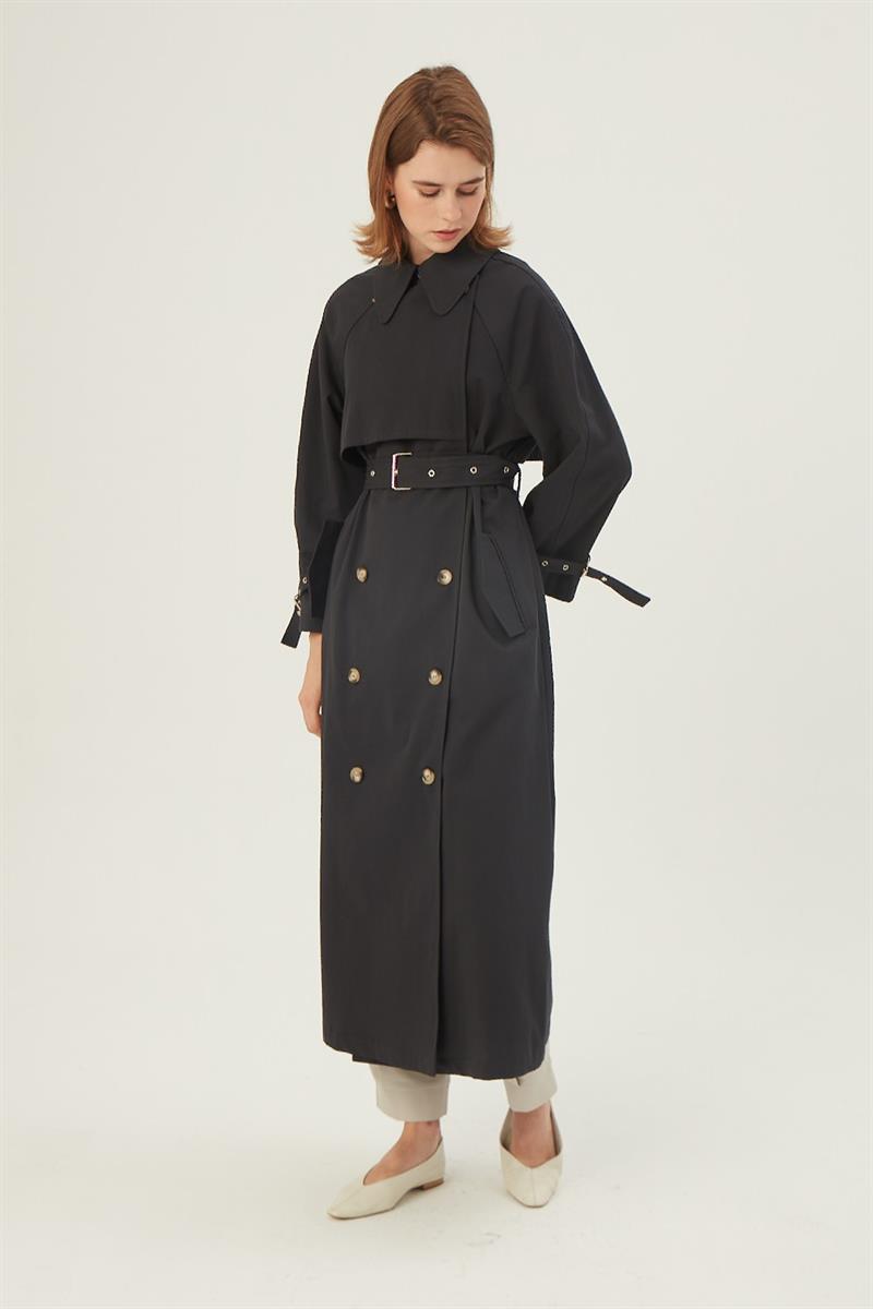 Metal Tokalı Trençkot Antrasit