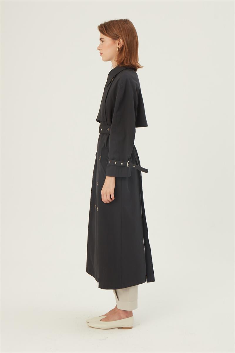 Metal Tokalı Trençkot Antrasit