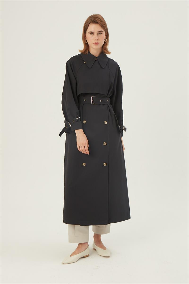 Metal Tokalı Trençkot Antrasit