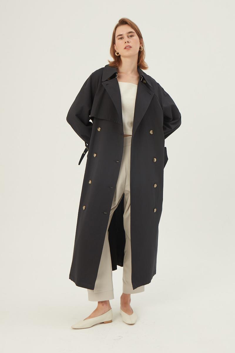 Metal Tokalı Trençkot Antrasit