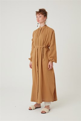 Müslin Gömlek Elbise Camel