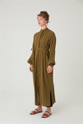 Müslin Gömlek Elbise Zeytin Yeşili