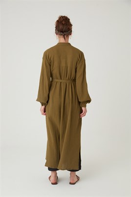 Müslin Gömlek Elbise Zeytin Yeşili
