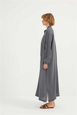 Müslin Gömlek Elbise Füme