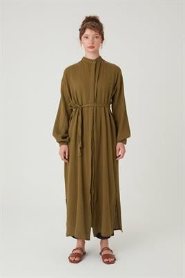 Müslin Gömlek Elbise Zeytin Yeşili