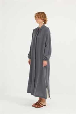 Müslin Gömlek Elbise Füme