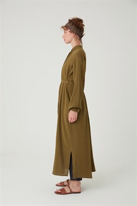 Müslin Gömlek Elbise Zeytin Yeşili