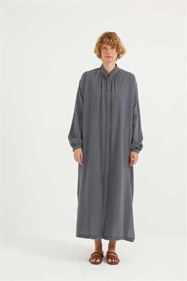 Müslin Gömlek Elbise Füme