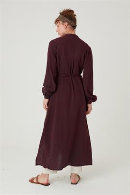 Müslin Gömlek Elbise Bordo