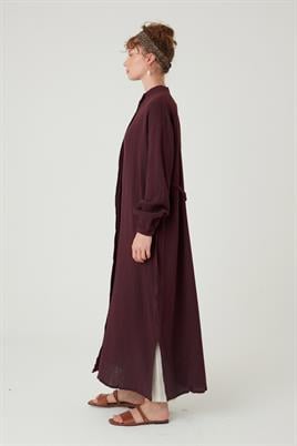 Müslin Gömlek Elbise Bordo