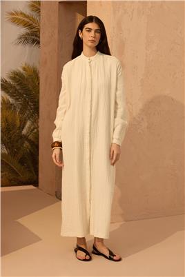 Müslin Gömlek Elbise Ekru