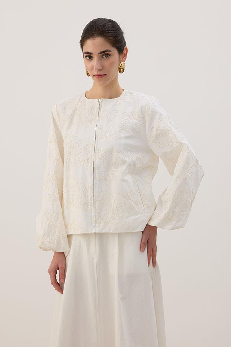 Nakış Detaylı Kısa Ceket Ekru