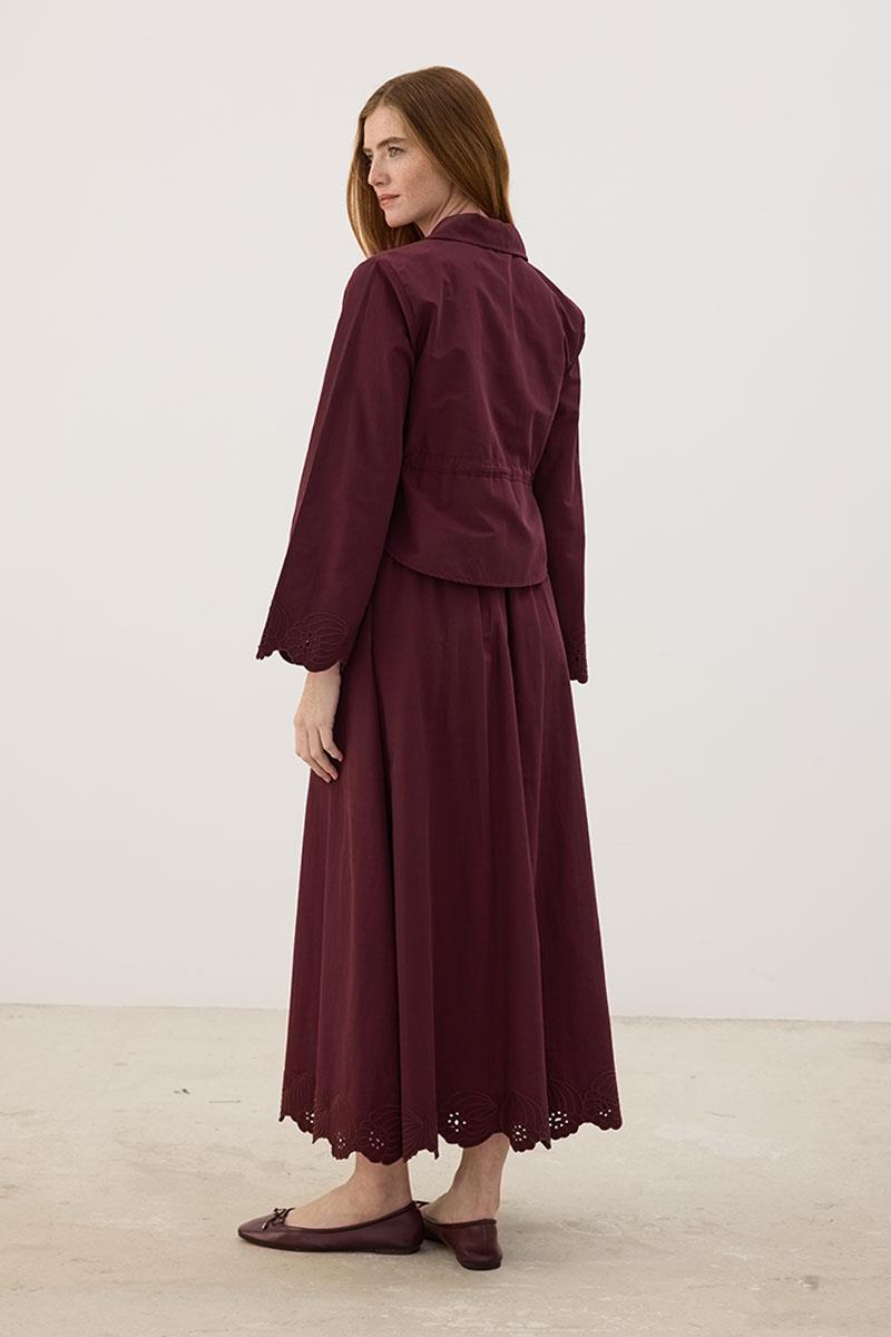 Nakışlı Etek Bordo