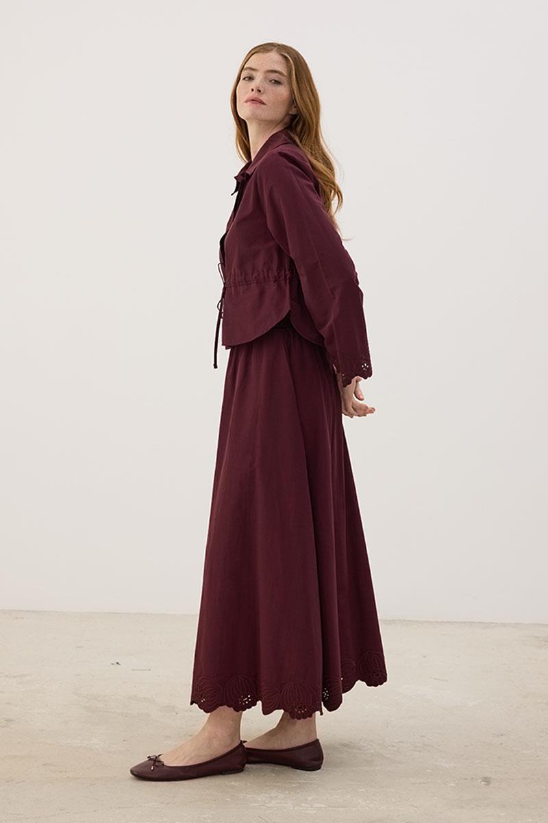 Nakışlı Etek Bordo