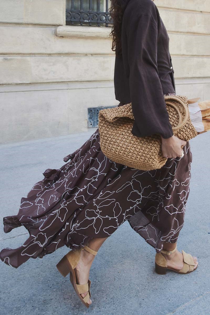 Nakışlı Godeli Etek Acı kahve