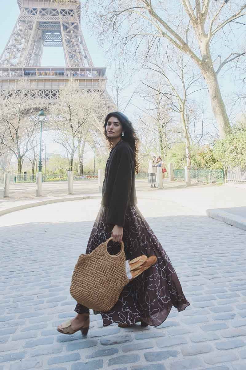 Nakışlı Godeli Etek Acı kahve