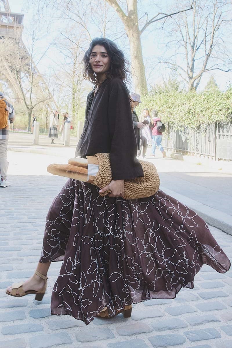 Nakışlı Godeli Etek Acı kahve