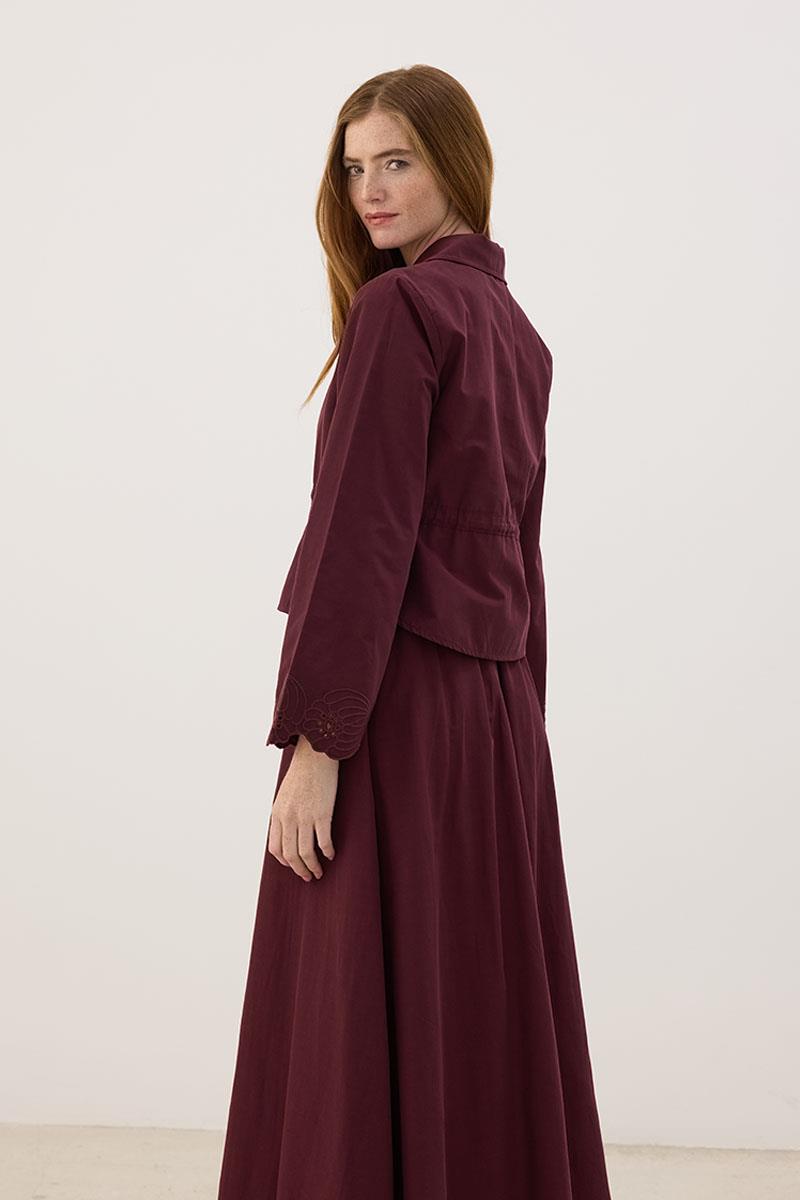 Nakışlı İnce Ceket Bordo