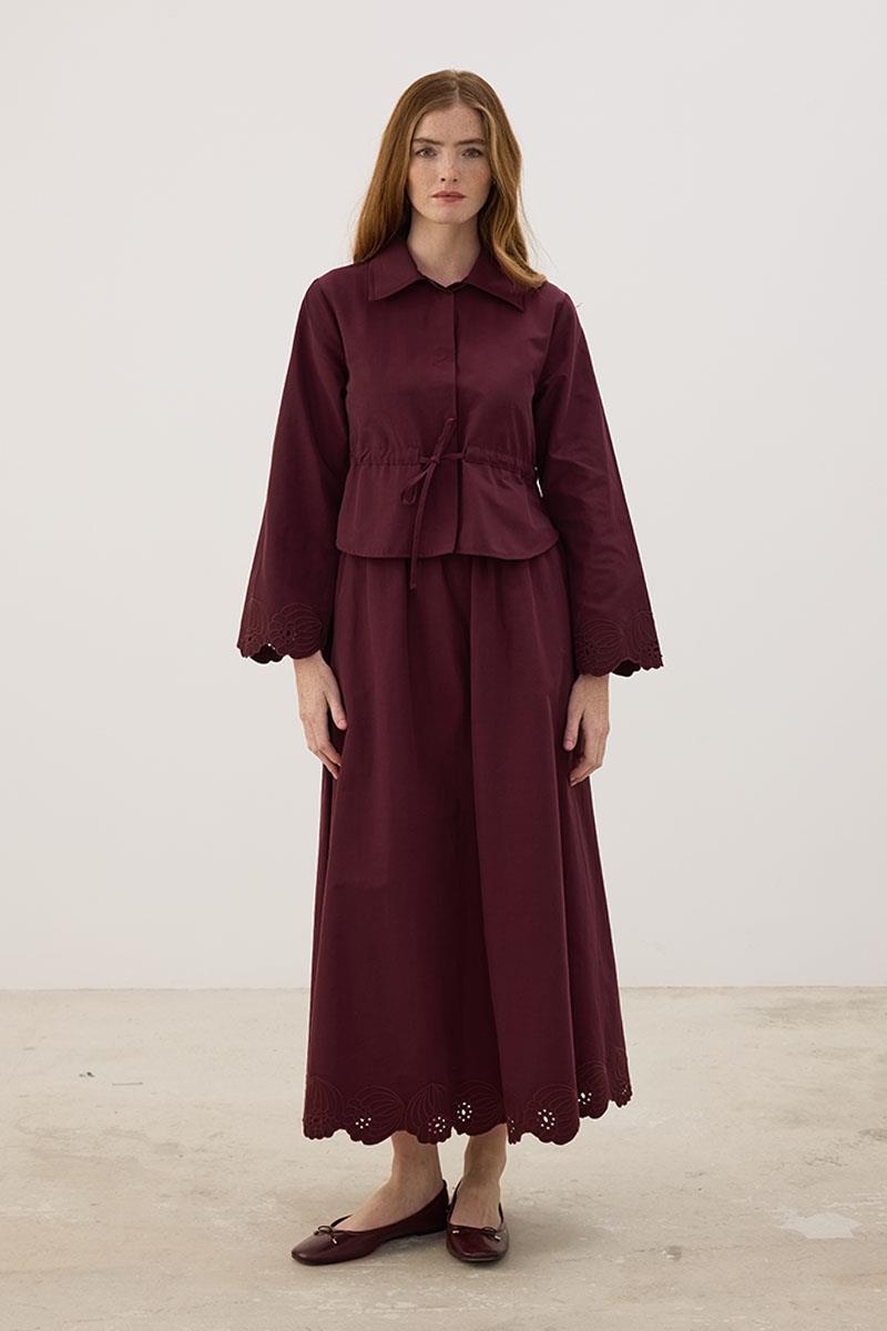 Nakışlı İnce Ceket Bordo