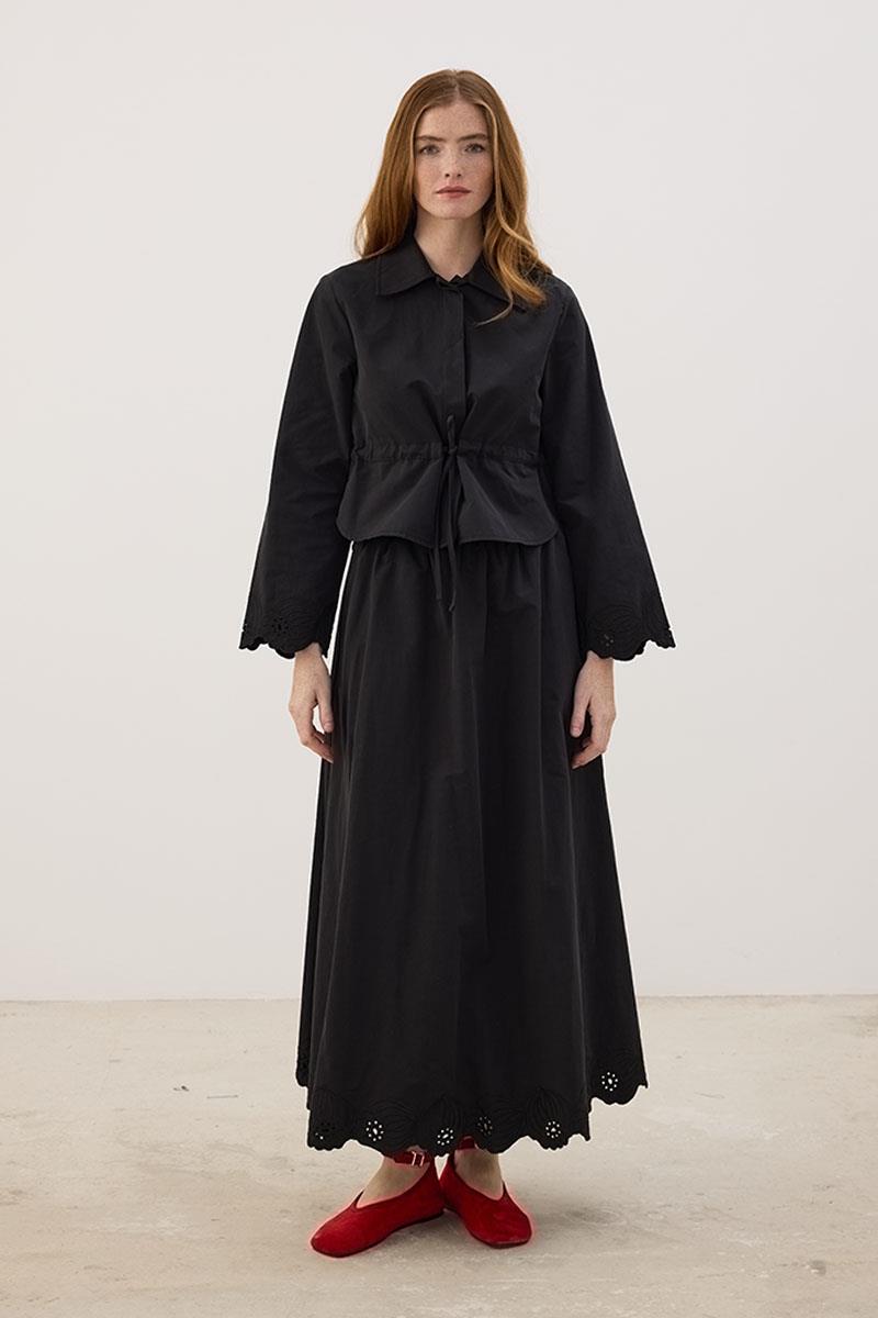 Nakışlı İnce Ceket Siyah