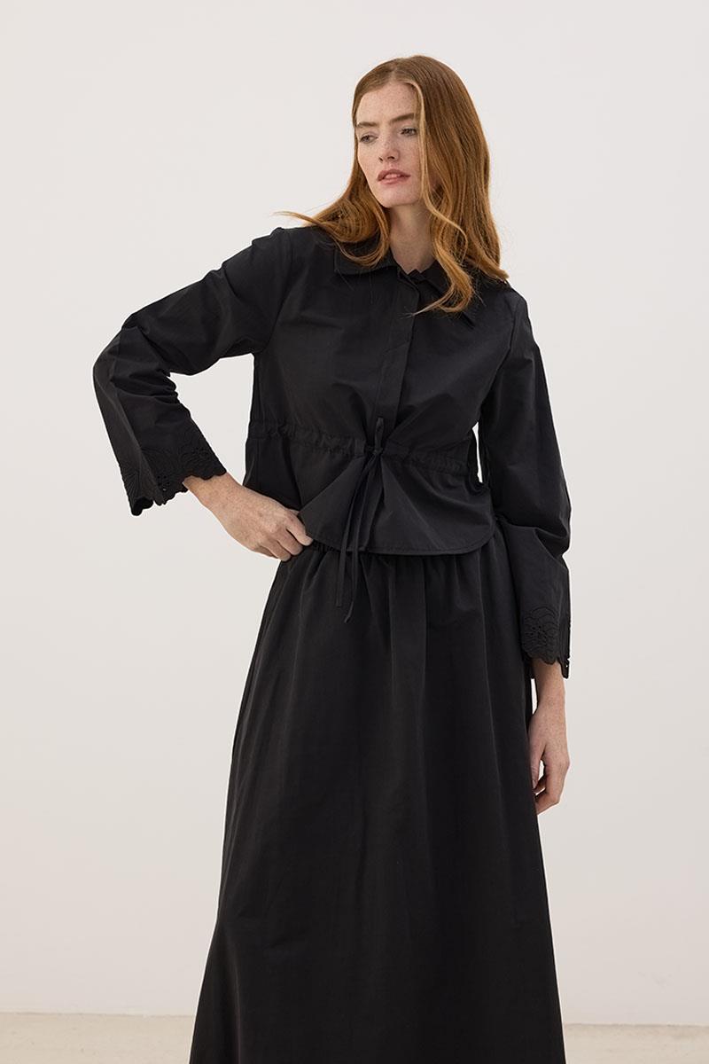 Nakışlı İnce Ceket Siyah