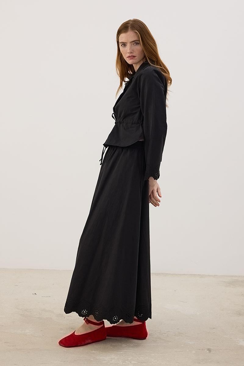 Nakışlı İnce Ceket Siyah