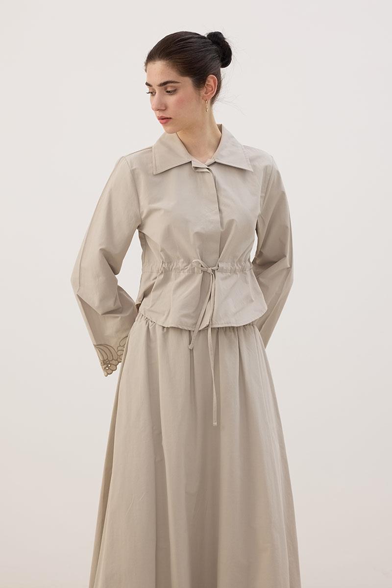 Nakışlı İnce Ceket Taş