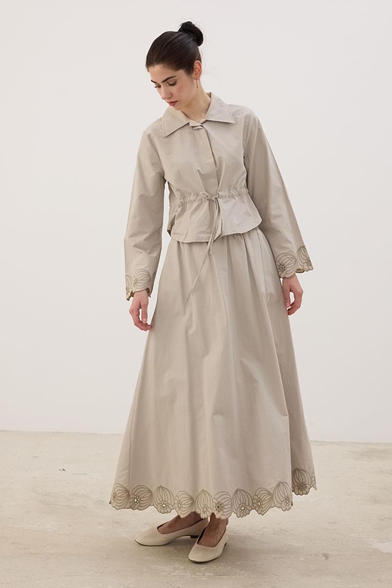 Nakışlı İnce Ceket Taş