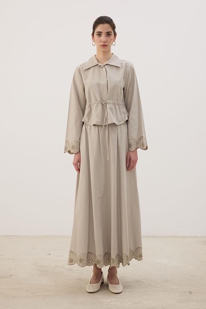 Nakışlı İnce Ceket Taş