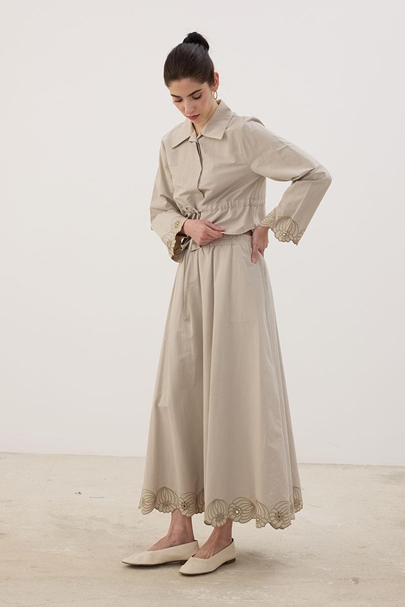 Nakışlı İnce Ceket Taş