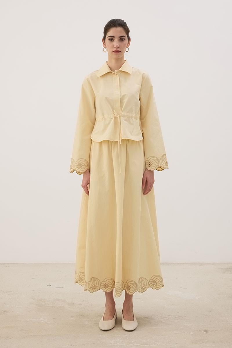 Nakışlı İnce Ceket Tereyağ Sarısı