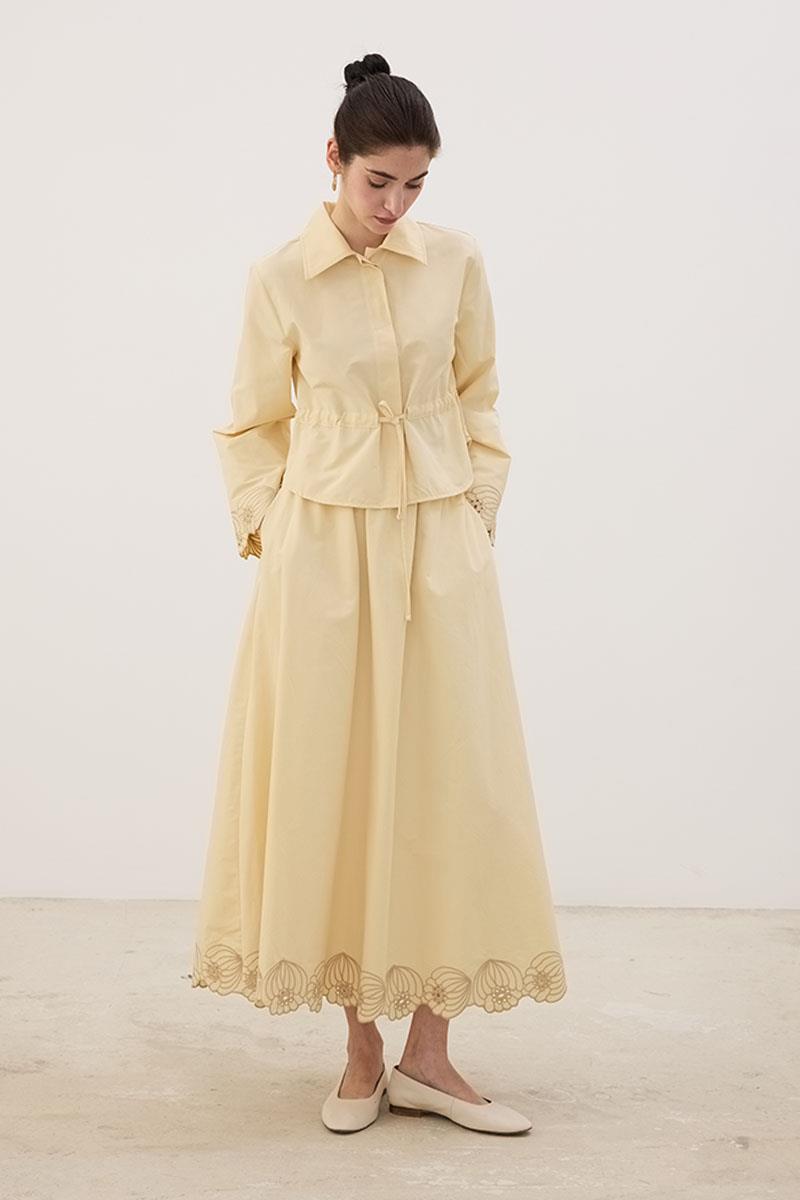 Nakışlı İnce Ceket Tereyağ Sarısı