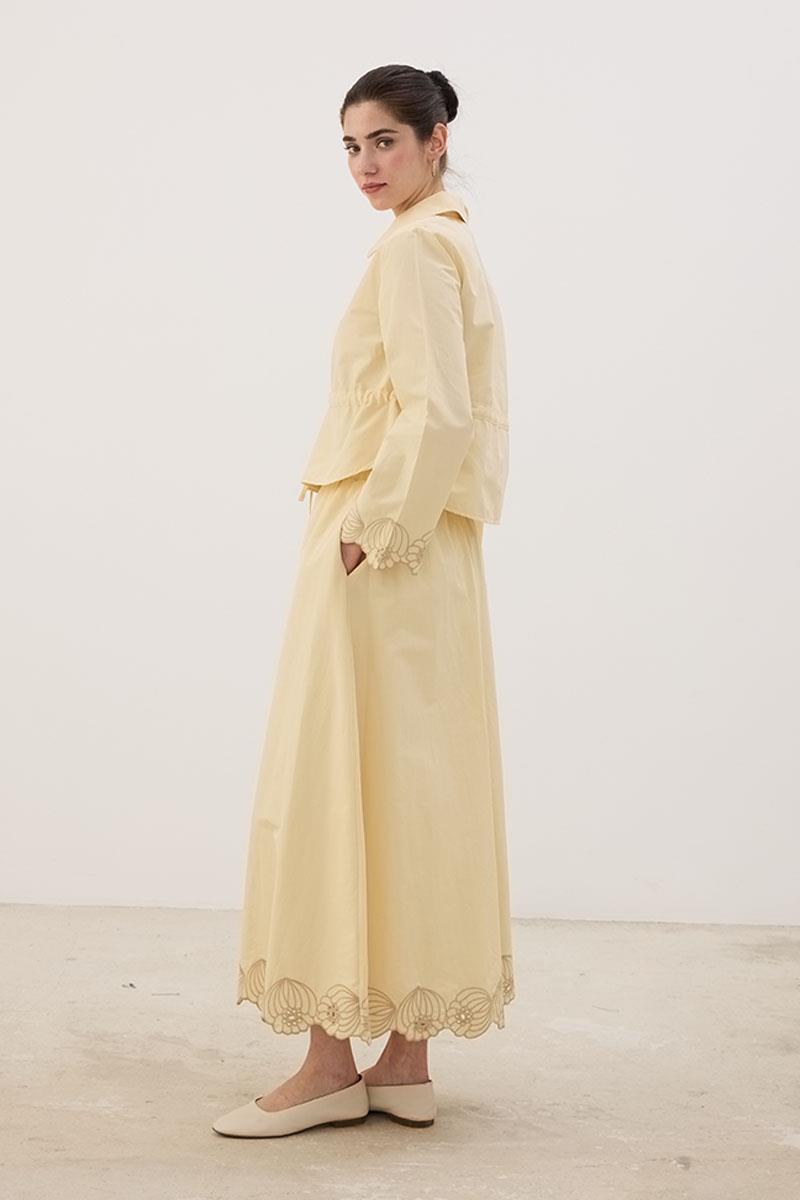 Nakışlı İnce Ceket Tereyağ Sarısı