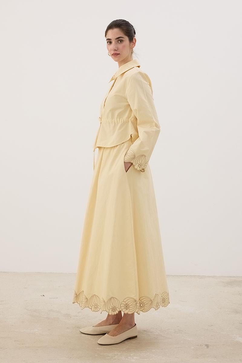 Nakışlı İnce Ceket Tereyağ Sarısı