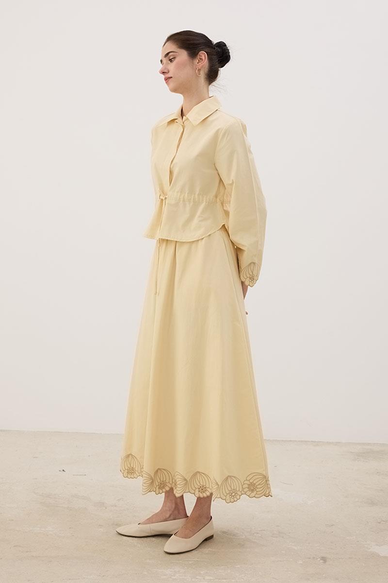 Nakışlı İnce Ceket Tereyağ Sarısı