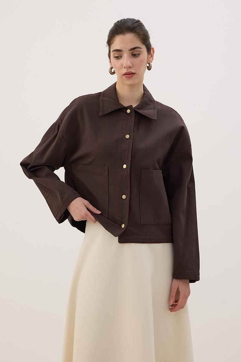 Nakışlı Kanvas Ceket Acı kahve