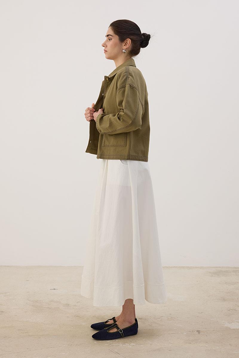 Nakışlı Kanvas Ceket Haki