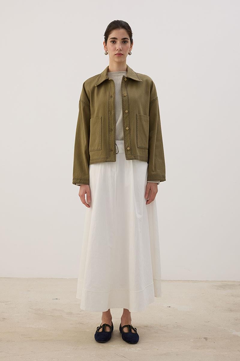 Nakışlı Kanvas Ceket Haki