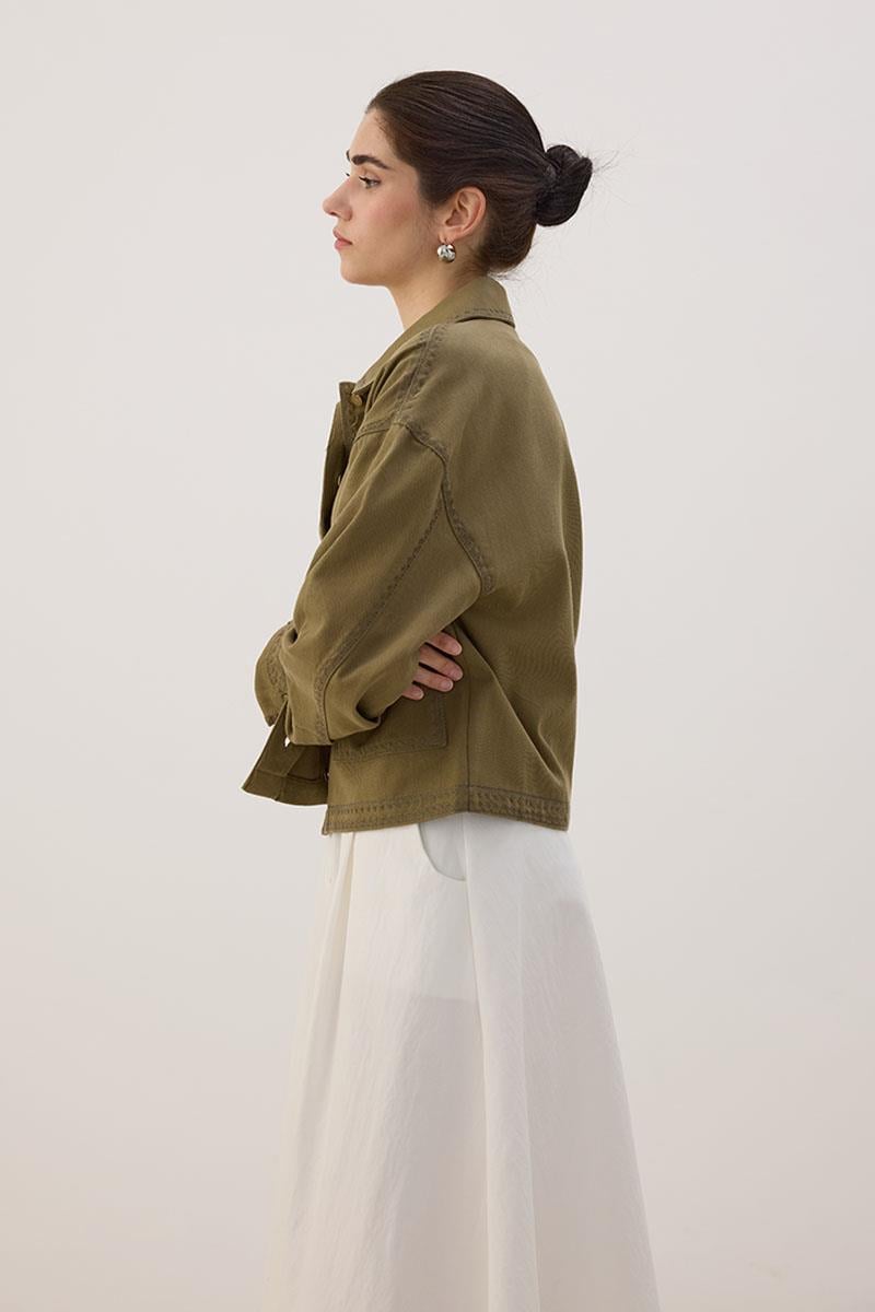 Nakışlı Kanvas Ceket Haki