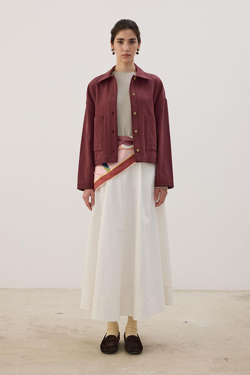 Nakışlı Kanvas Ceket Vişne Çürüğü