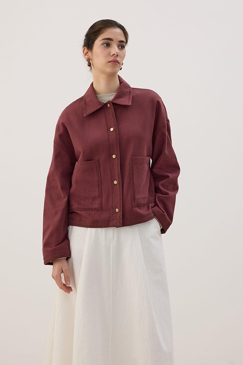 Nakışlı Kanvas Ceket Vişne Çürüğü