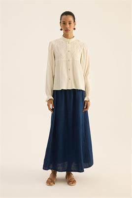 Nakışlı Müslin Bluz Ekru