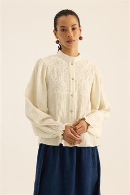 Nakışlı Müslin Bluz Ekru