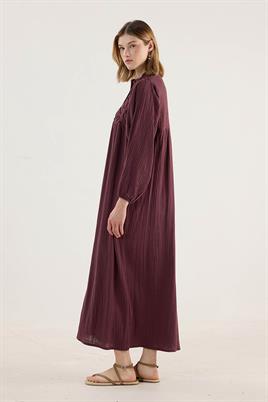 Nakışlı Müslin Elbise Acı kahve