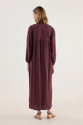 Nakışlı Müslin Elbise Acı kahve