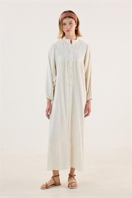 Nakışlı Müslin Elbise Ekru